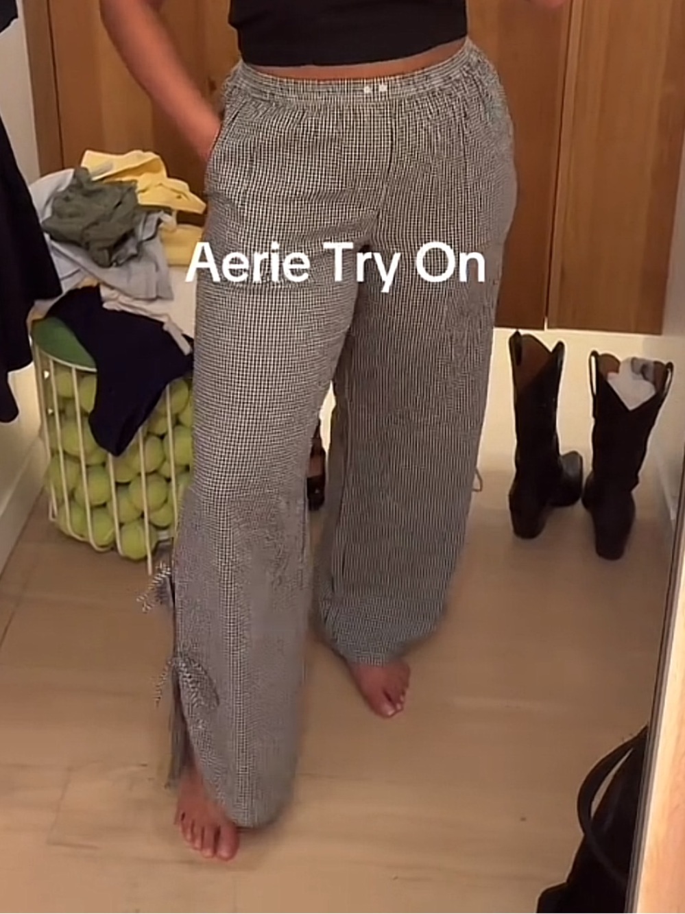 Aerie Gingham tie leg pant